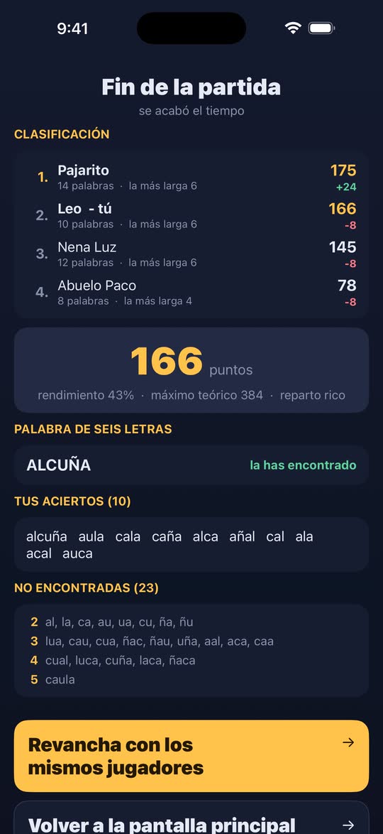 Captura de pantalla: la clasificación final de una partida multijugador